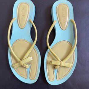 Cole Haan Leather Bow Thong Sandals – Green & Aqua – Size 7